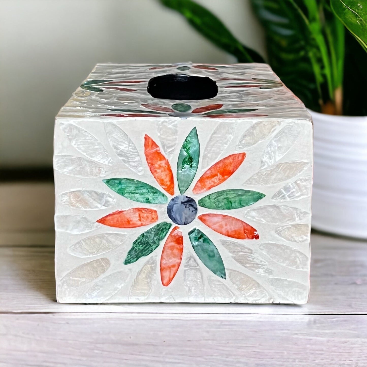 Rectangular Floral Capiz Shell Tissue Box Cover