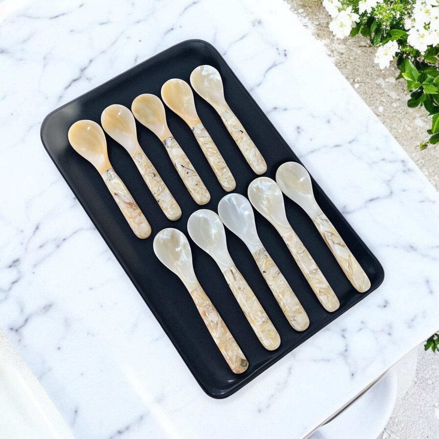 Mother of Pearl Dessert Spoons: Coastal Caviar Serving Set