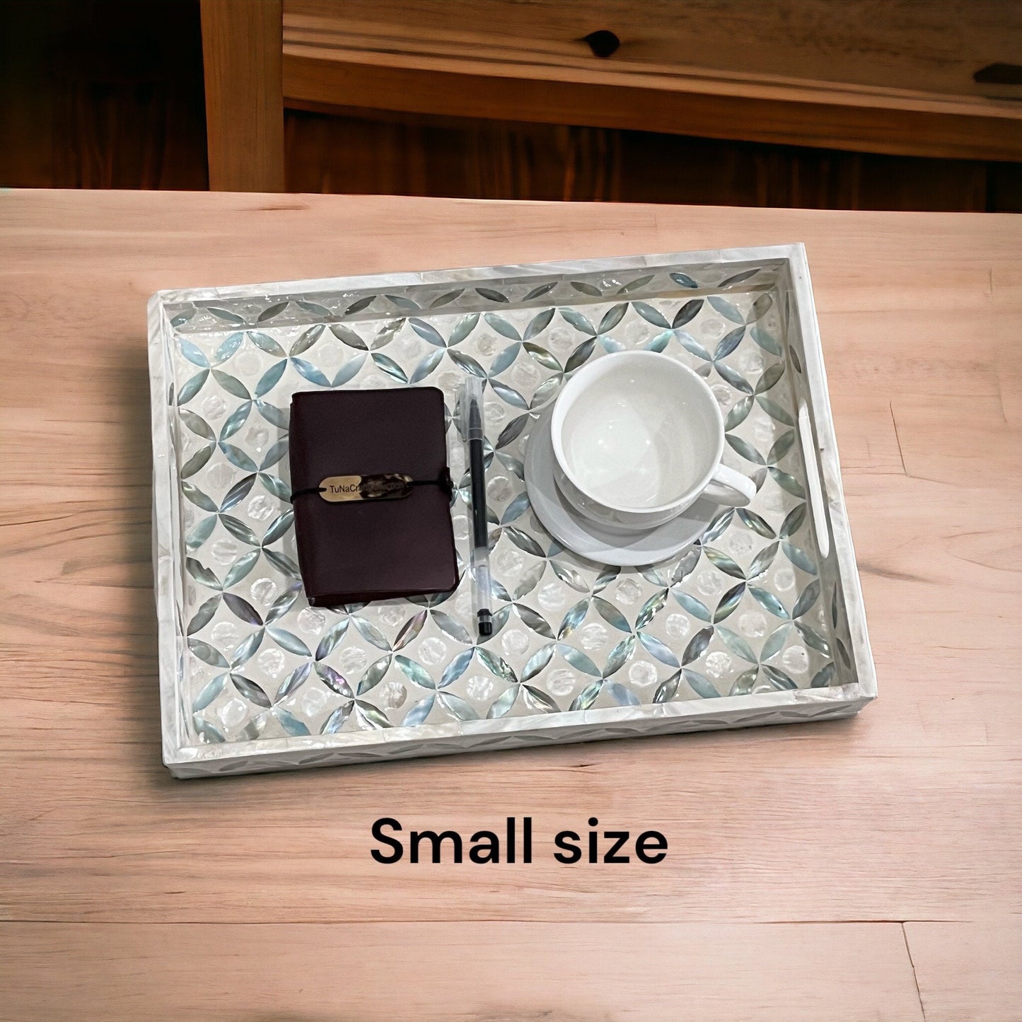 Rectangular Mother of Pearl & Capiz Shell Floral Inlay Tray