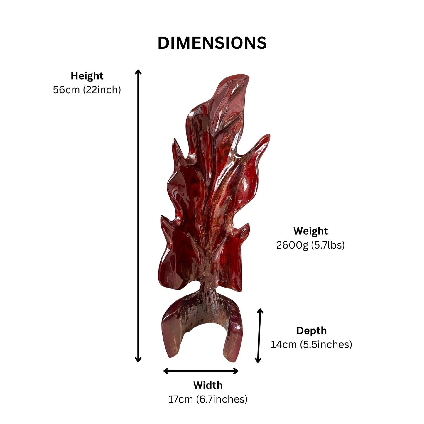Hand-Carved Rosewood Oak Leaf Sculpture: Polished Wood Decor (22")
