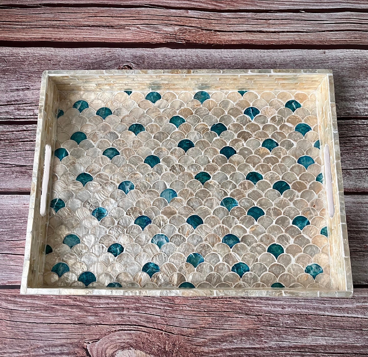 Rectangular Capiz Shell Scallop Tray – Handmade Decorative Tray