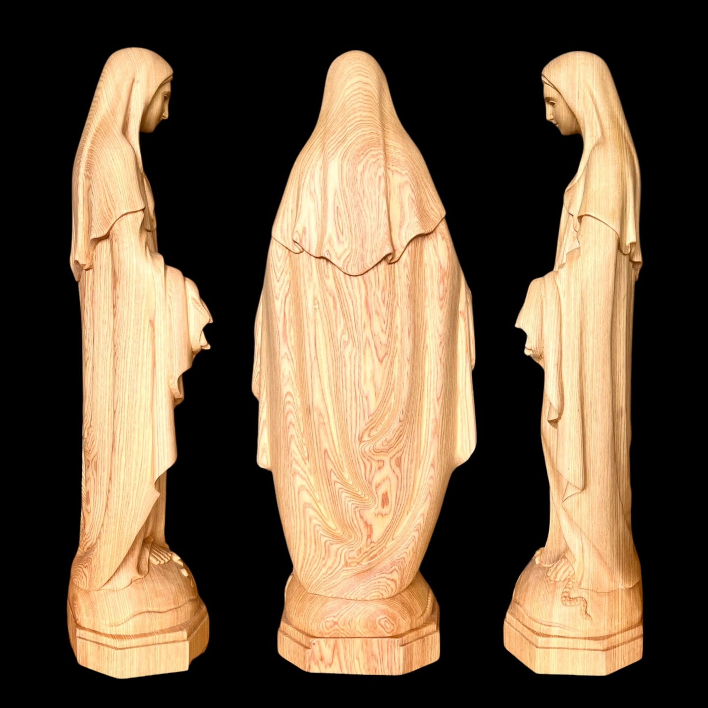Large Fokienia 37'' Wood Crucifix Cross with Saint Joseph & Mary Statues