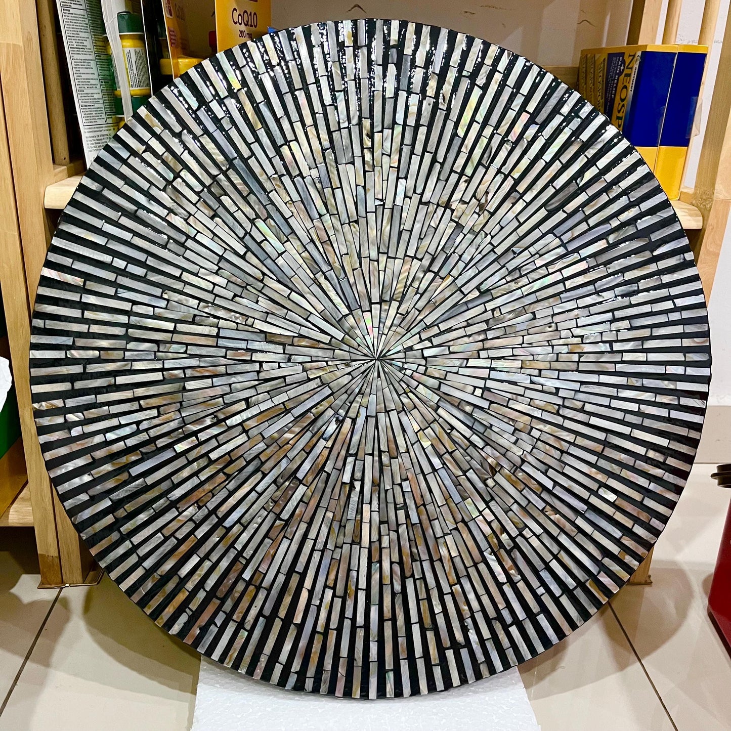 24 inches Black Mother Pearl Round Coffee Table Top D60cm