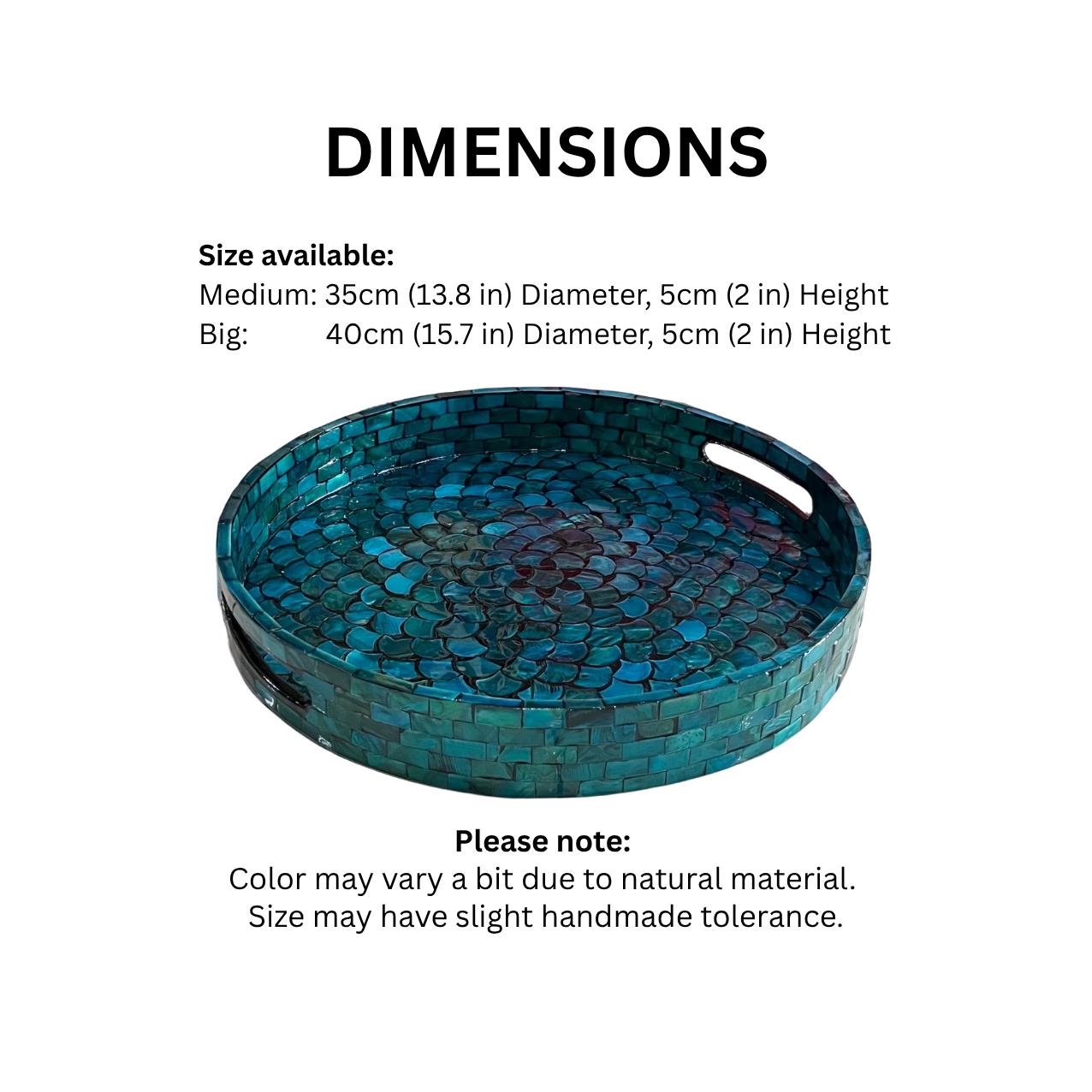 Round Turquoise Mother of Pearl Scallop Inlay Tray