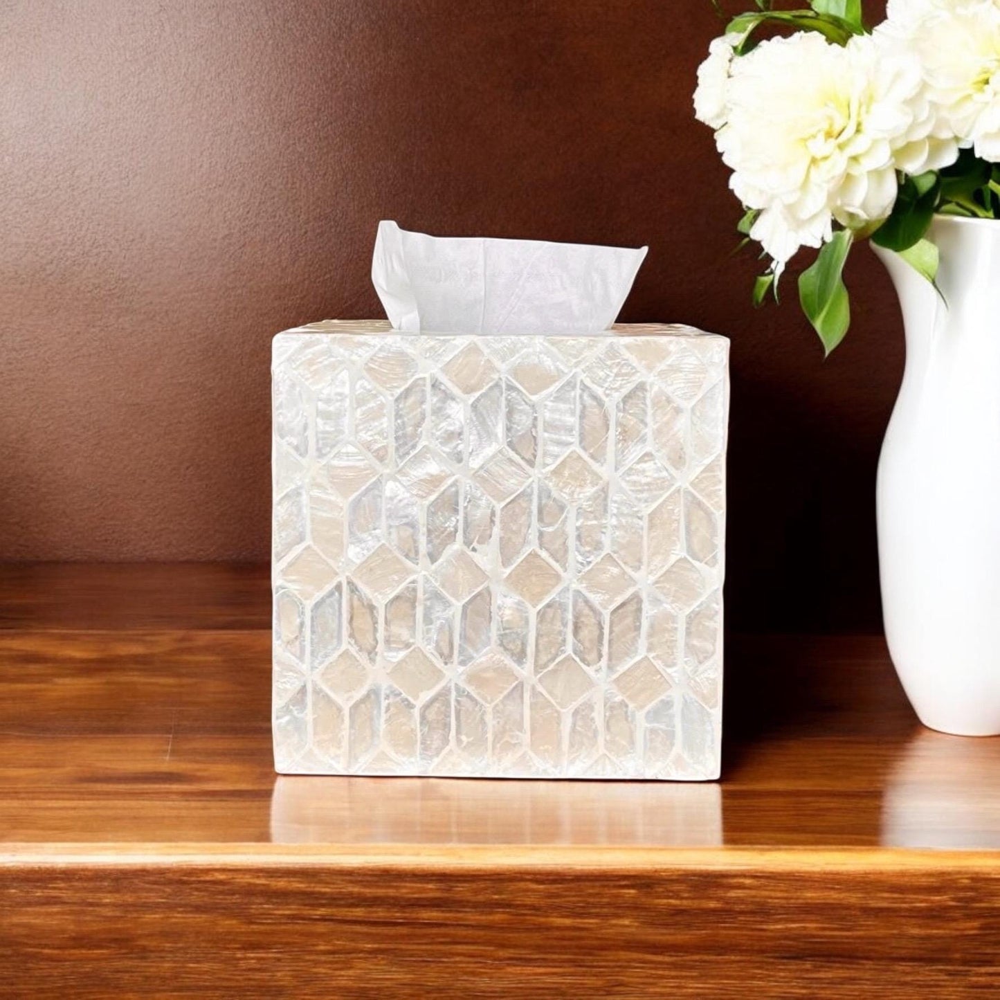 Ivory Capiz Shell Cube Tissue Box Cover