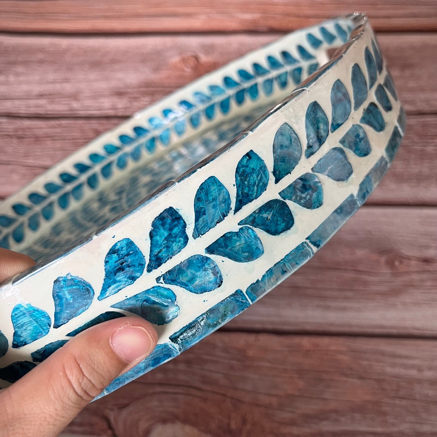 Capiz Serving Tray: Blue Floral Coffee Table Decor