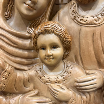 Hand-Carved Aromatic Wood Holy Family Statue: Catholic Wall Decor