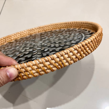 Black & White Mother of Pearl Rattan Tray