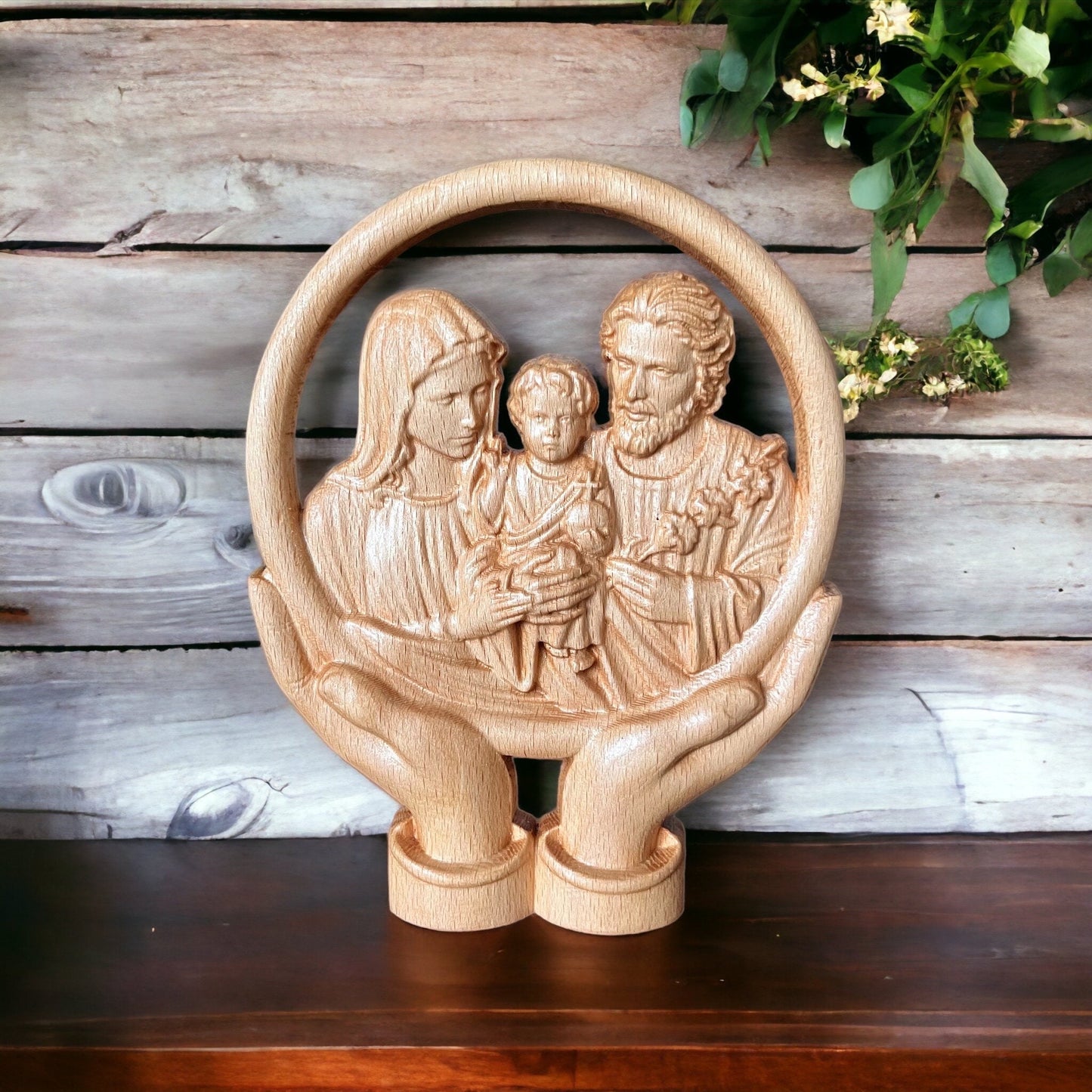 Handcrafted Beech Wood Holy Family Statue