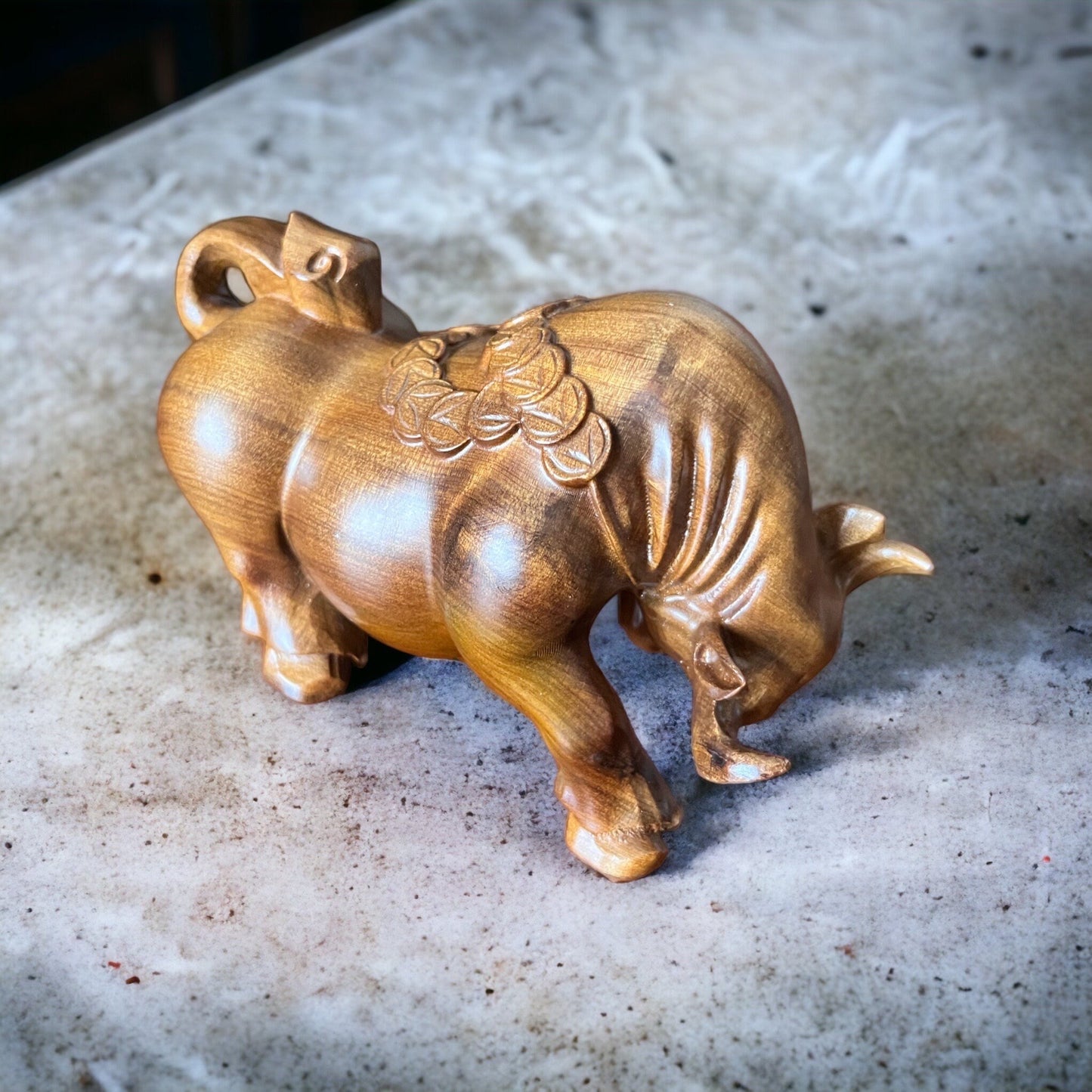 Feng Shui Bull Figurines Set of 2 | Green Cypress Wood