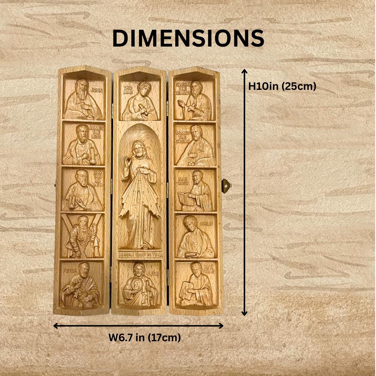 Wooden Icon Triptych: Jesus & 12 Apostles - Catholic Home Decor