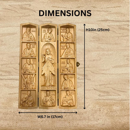 Wooden Icon Triptych: Jesus & 12 Apostles - Catholic Home Decor
