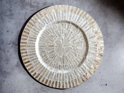 Set of 2 Ivory Capiz Inlay Charger Plates Radial Striped Design