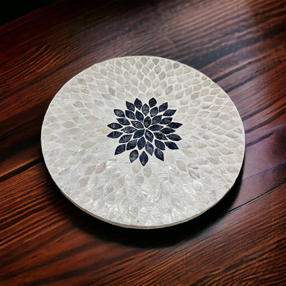 Black Floral Capiz Shell Lazy Susan