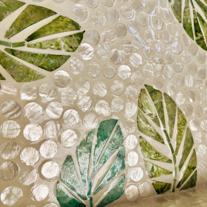Green Leaf Capiz Shell Rectangular Tray with Handles