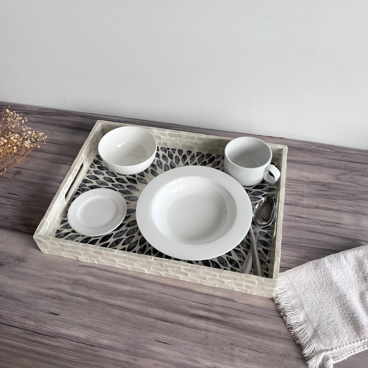 Black & Ivory Capiz Shell Sunburst Inlay Tray