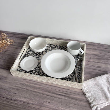 Black & Ivory Capiz Shell Sunburst Inlay Tray