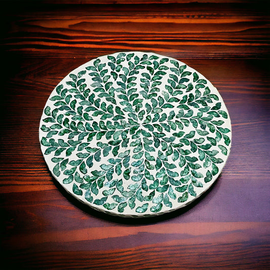 Green Leaf Capiz Shell Lazy Susan 40cm – Handcrafted Rotating Serving Tray