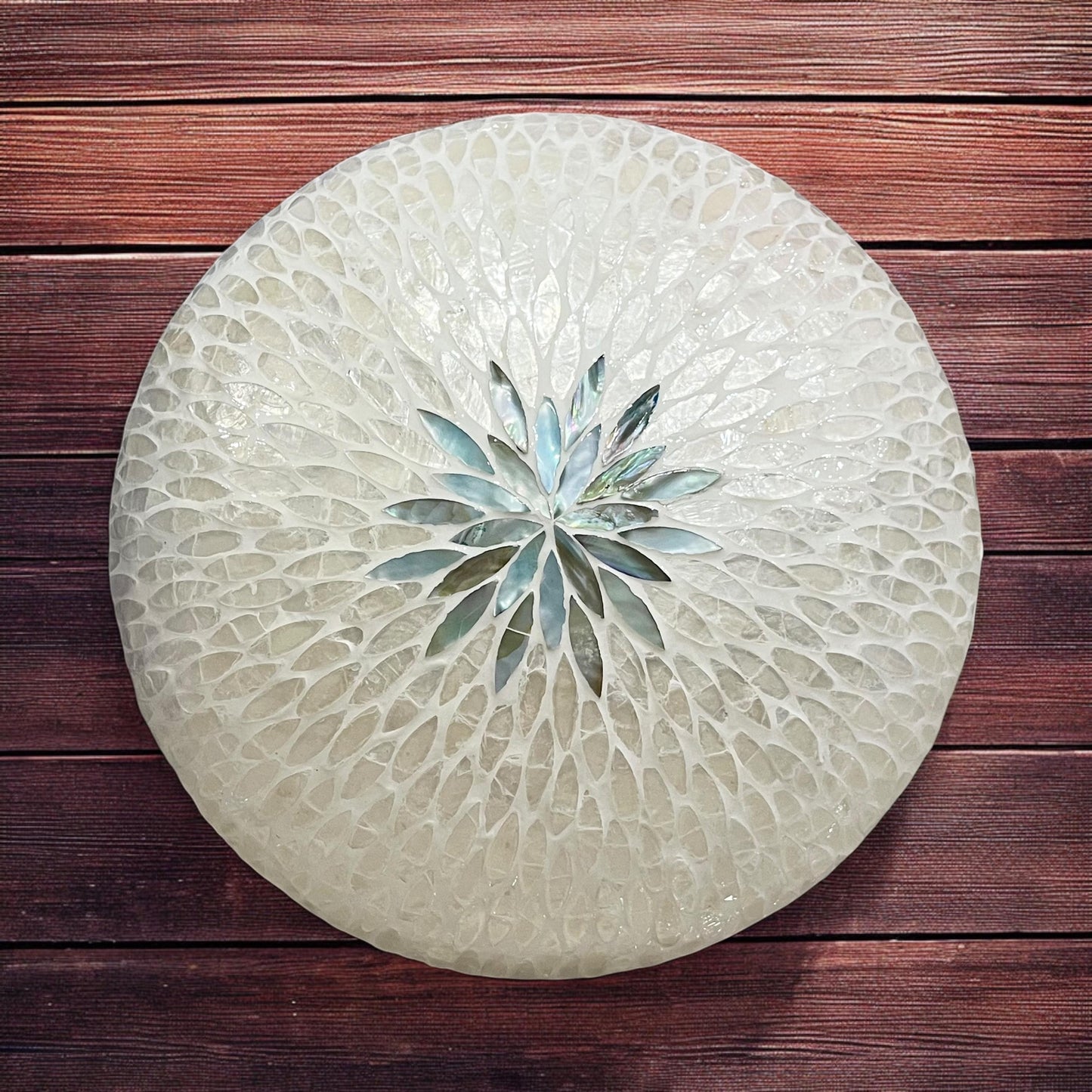 Capiz Shell Inlay Bowl: Handmade Mother of Pearl Centerpiece 14 in 36 cm