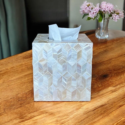 Ivory Square Mother of Pearl Tissue Box Cover
