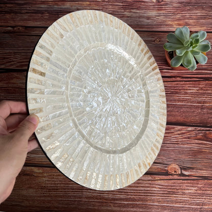 Set of 2 Ivory Capiz Inlay Charger Plates Radial Striped Design