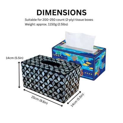 Rectangular Black Geometric Mother of Pearl Tissue Box Cover