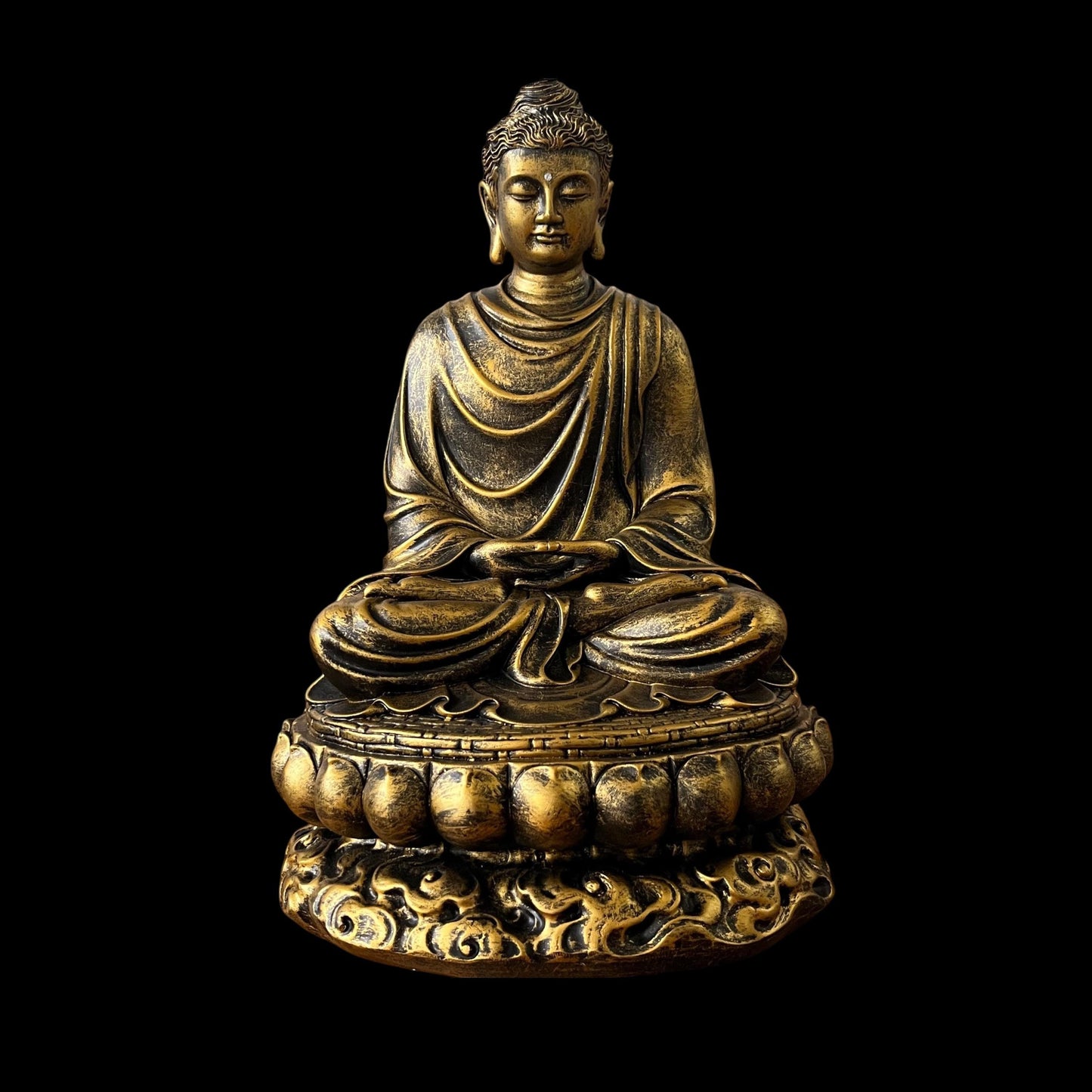 Antique Gold Gautama Buddha Statue | Shakyamuni Meditation Sculpture