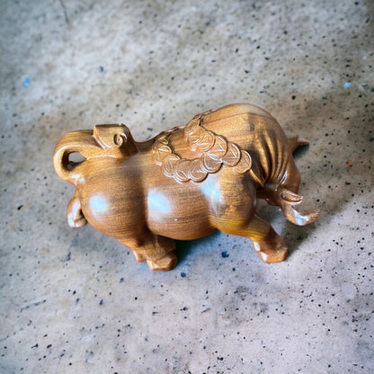 Feng Shui Bull Figurines Set of 2 | Green Cypress Wood