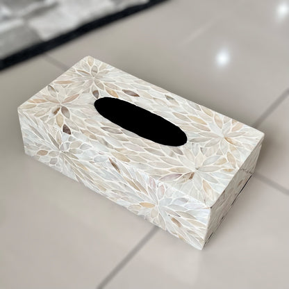 Rectangular Ivory Floral Mother of Pearl Tissue Box Cover