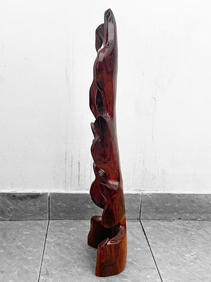 Hand-Carved Rosewood Oak Leaf Sculpture: Solid Wood Decor, 24" Tall