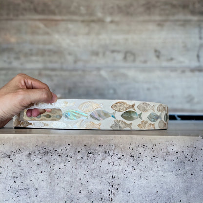 Mother of Pearl Fish Inlay Round Tray – Handmade Decorative Serving Tray