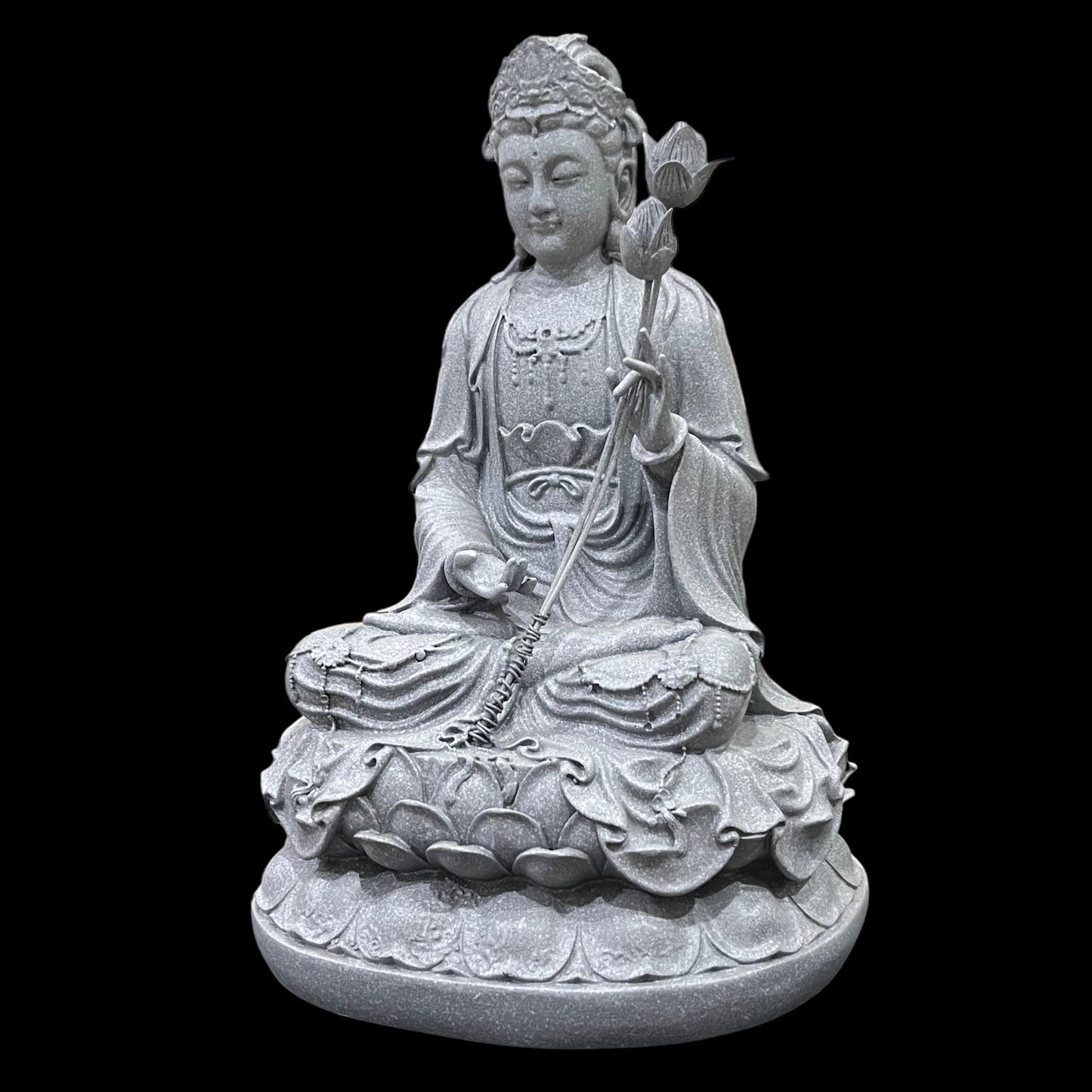 Guan Yin Statue: Artificial Stone Bodhisattva Holding Lotus Flower