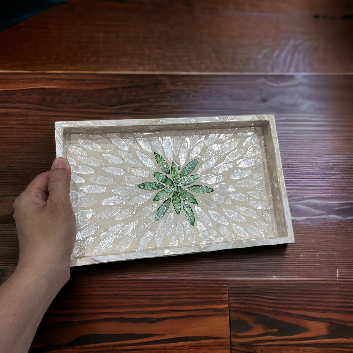 Handmade Mother of Pearl & Capiz Shell Rectangular Tray – Decorative Organizer