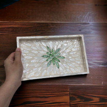 Handmade Mother of Pearl & Capiz Shell Rectangular Tray – Decorative Organizer