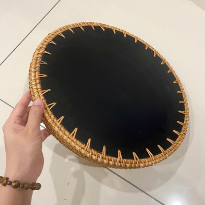 Green flower Hand-woven Rattan & Capiz Shell Serving Tray