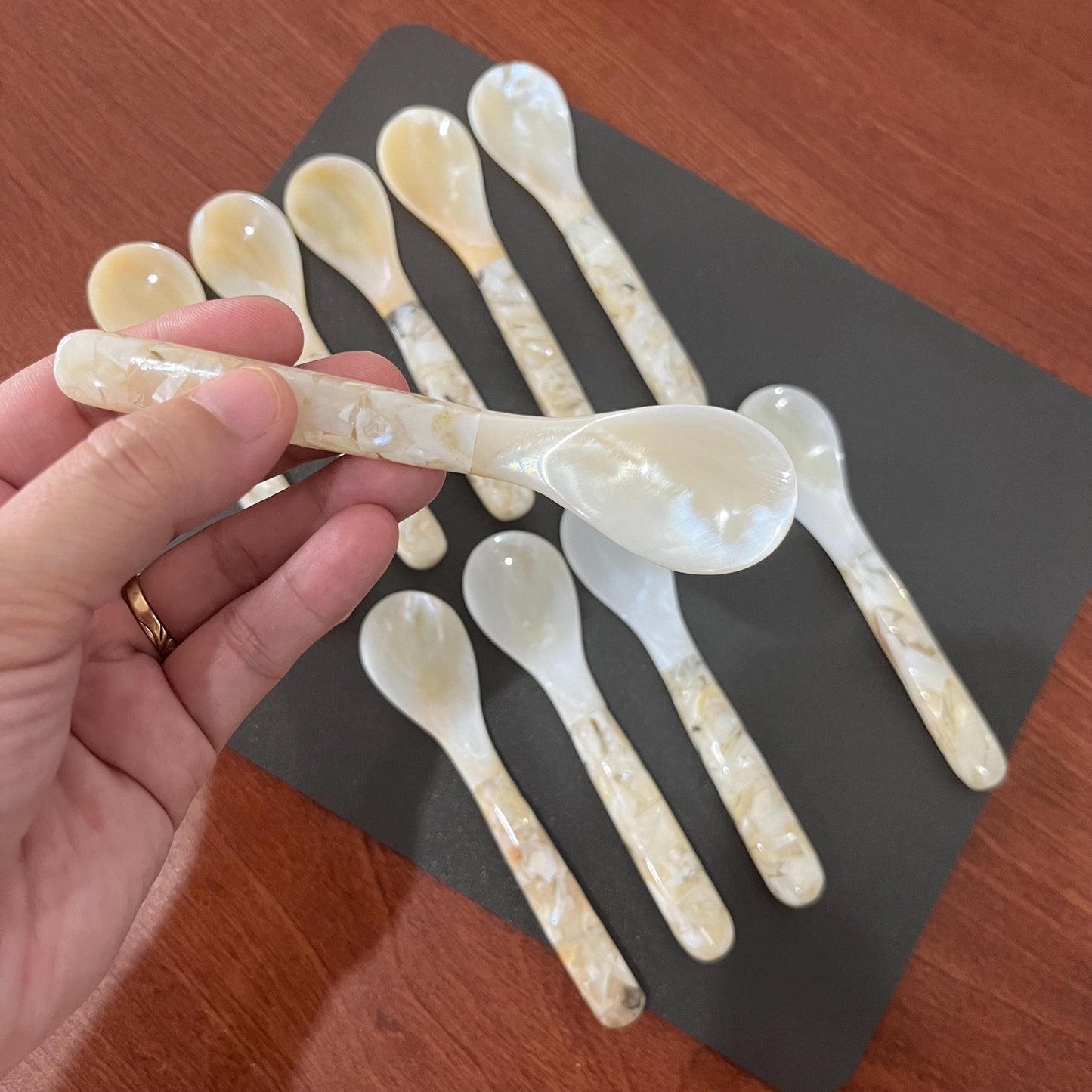 Mother of Pearl Dessert Spoons: Coastal Caviar Serving Set