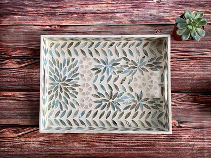 Rectangular Mother of Pearl & Capiz Shell Inlay Tray – Decorative Serving Tray