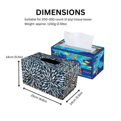 Rectangular Black Floral Mother of Pearl Tissue Box Cover