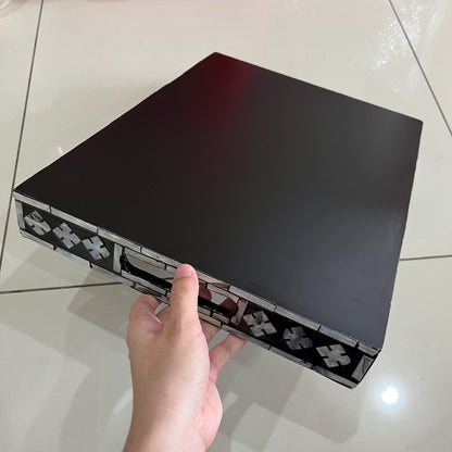 Rectangular Black & White Shell Inlay Tray with Snowflake Pattern