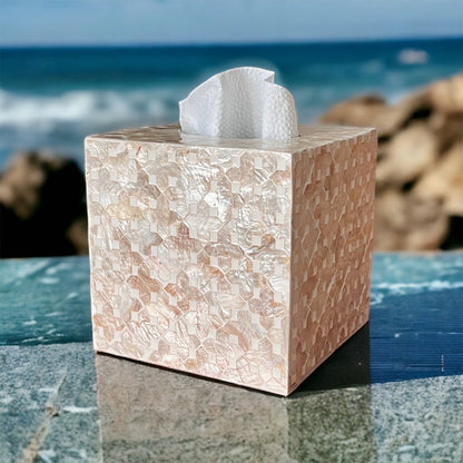 Beige Square Capiz Shell Tissue Box Cover
