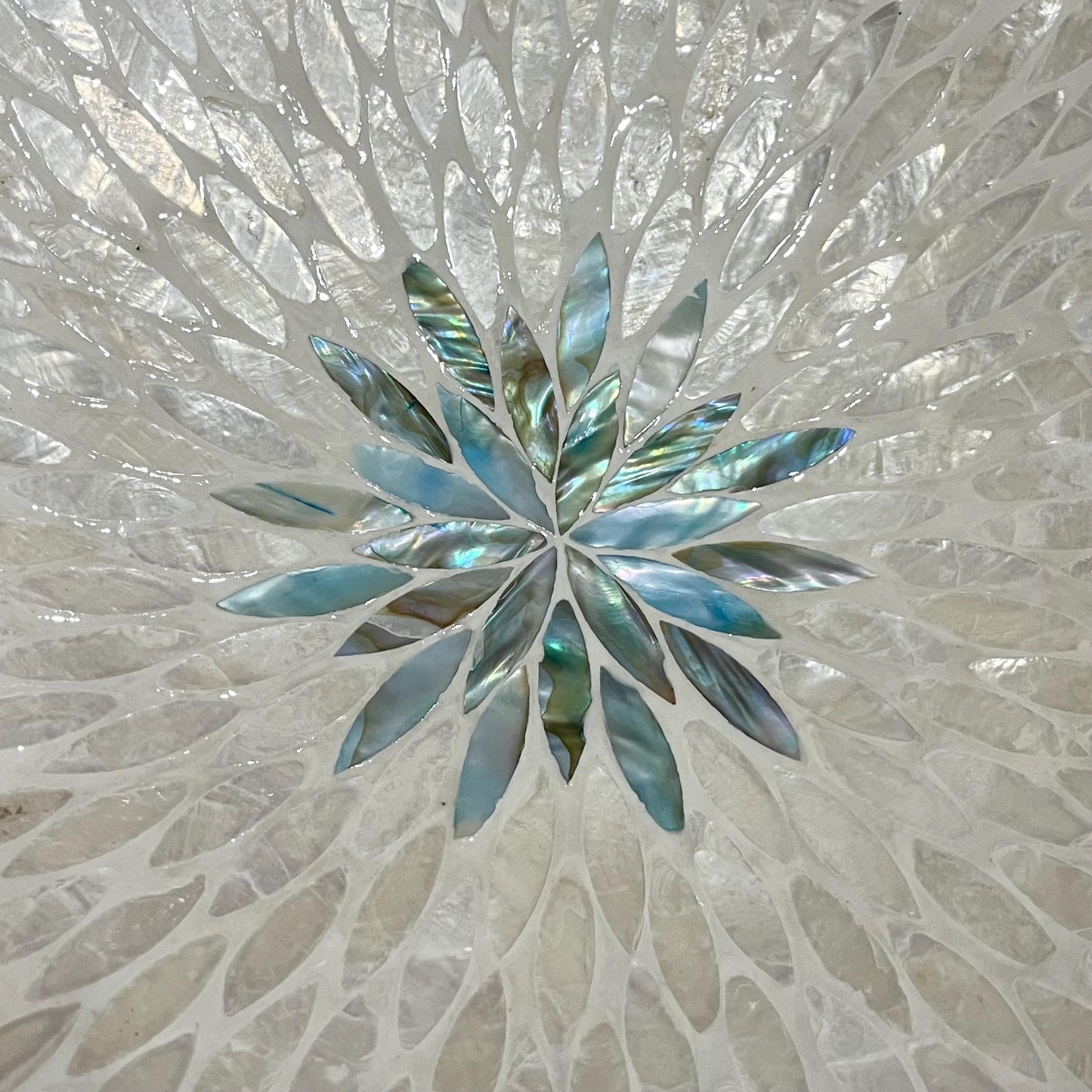 Capiz Shell Inlay Bowl: Handmade Mother of Pearl Centerpiece 14 in 36 cm