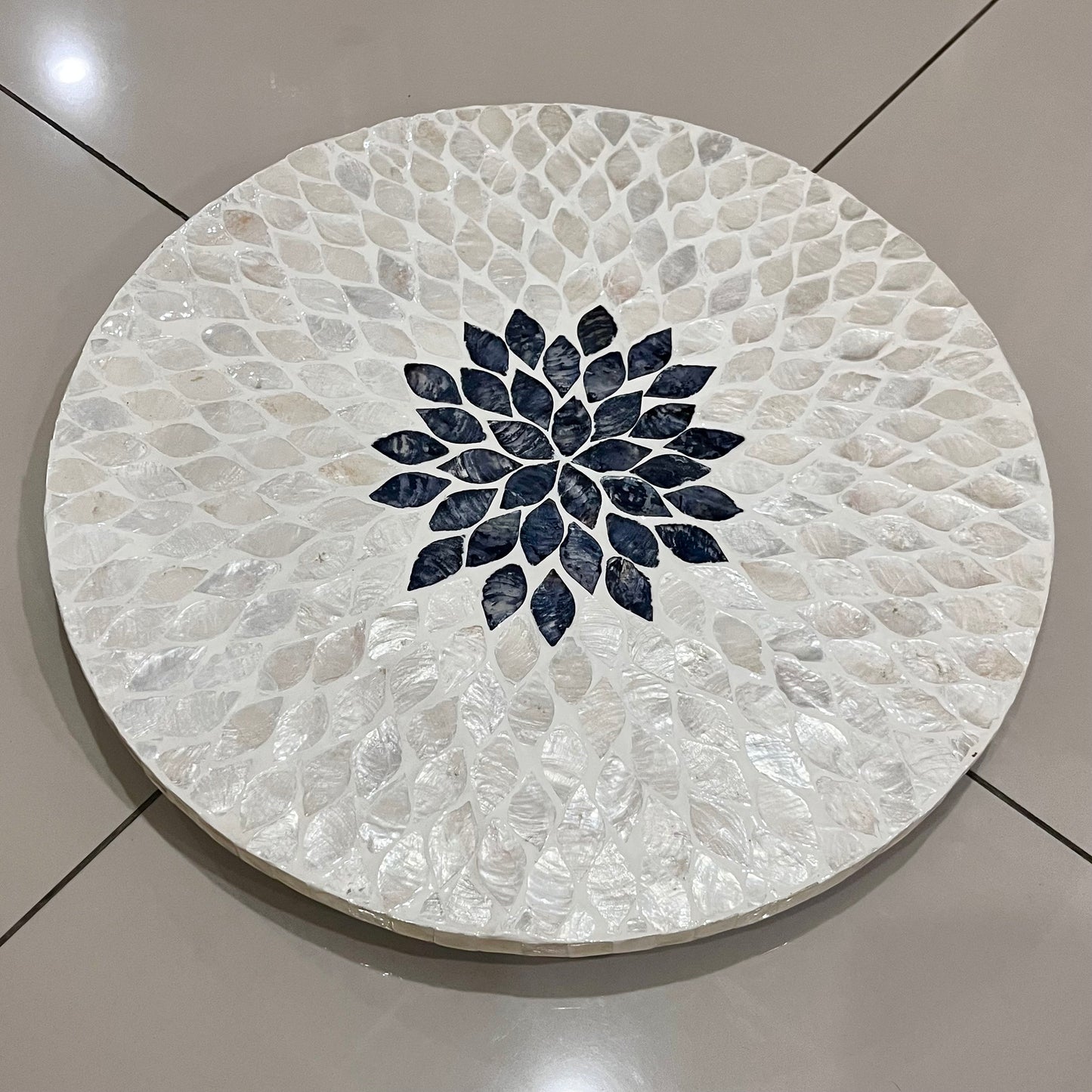 Black Floral Capiz Shell Lazy Susan