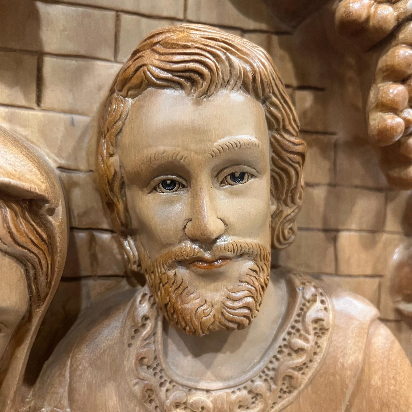 Hand-Carved Aromatic Wood Holy Family Statue: Catholic Wall Decor