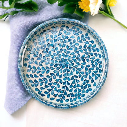Capiz Serving Tray: Blue Floral Coffee Table Decor