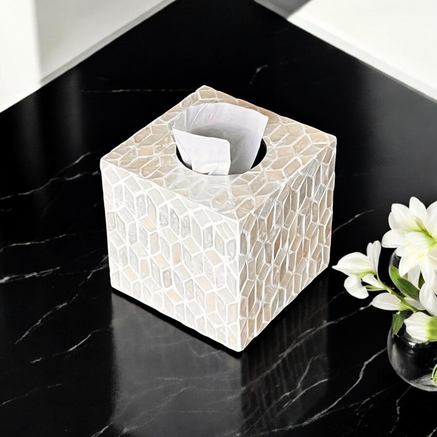 Ivory Capiz Shell Cube Tissue Box Cover