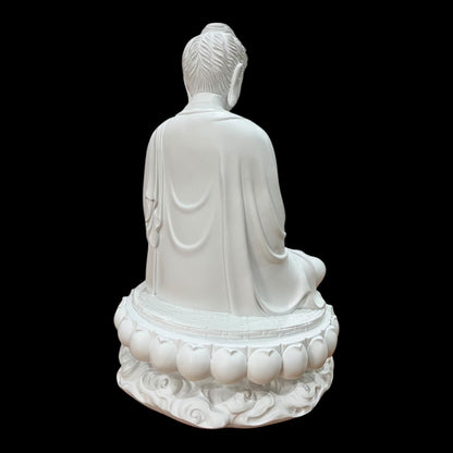 White Gautama Buddha Statue: 15 inches (38 cm) Shakyamuni Meditation Sculpture