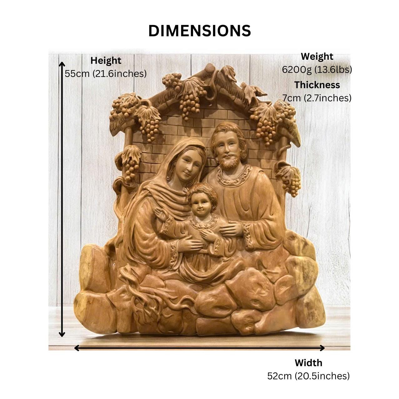 Hand-Carved Aromatic Wood Holy Family Statue: Catholic Wall Decor
