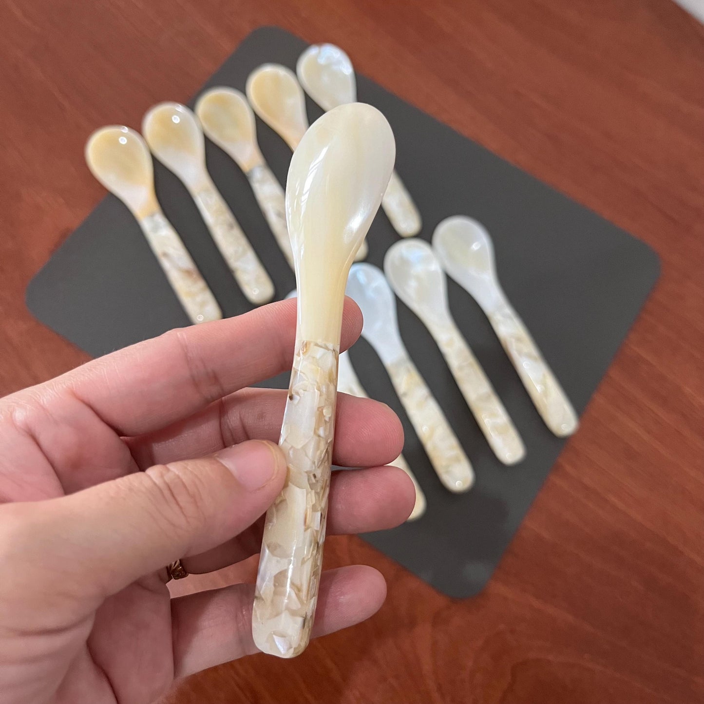 Mother of Pearl Dessert Spoons: Coastal Caviar Serving Set