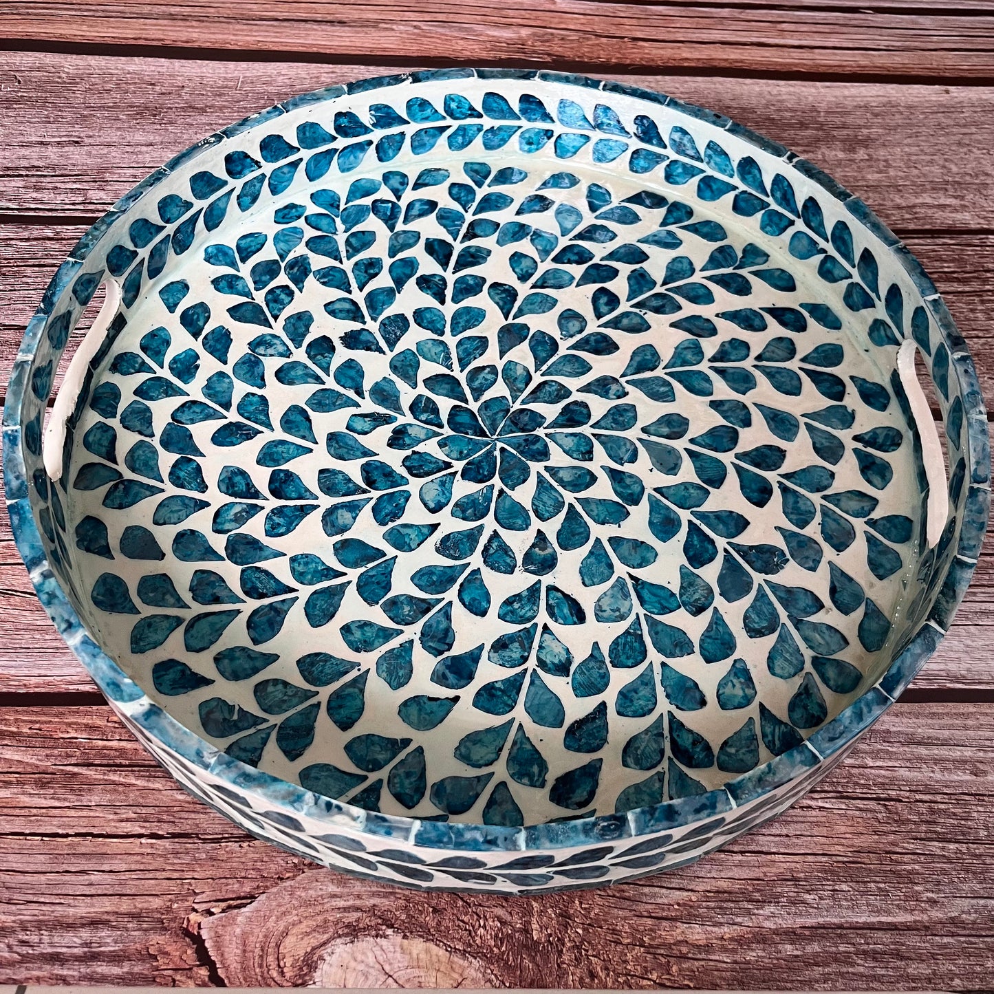 Capiz Serving Tray: Blue Floral Coffee Table Decor