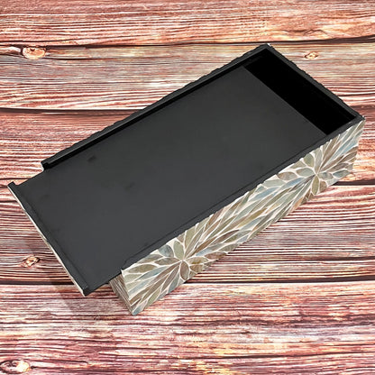 Rectangular Mother of Pearl Inlay Tissue Box: Aqua Flower Nacre Design
